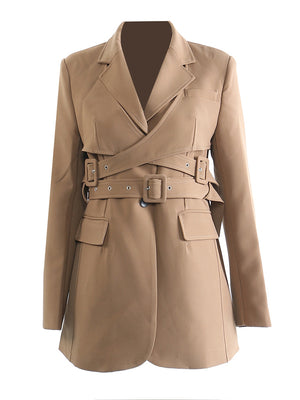 Cross Bandage Blazer Jacket Women Spring