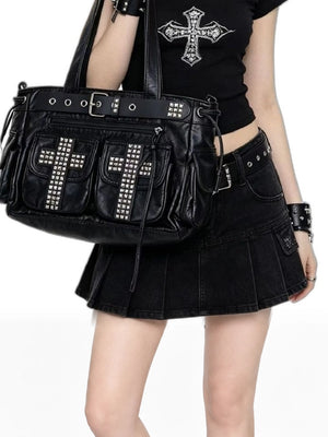 Cross Studded Black Y2k Purse - product view on white background