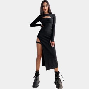 Cut Out Black Midi Dress