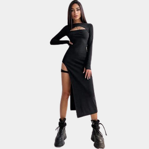Cut Out Black Midi Dress | CYBER TECHWEAR Cyber Techwear Cut Out Black Midi Dress | CYBER TECHWEAR Cyber Techwear