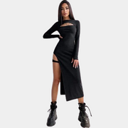 Vestido midi negro con aberturas 