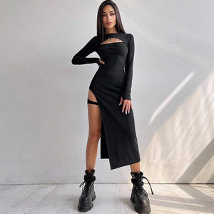 Cut Out Black Midi Dress