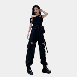 Cut Out Buckle Pants