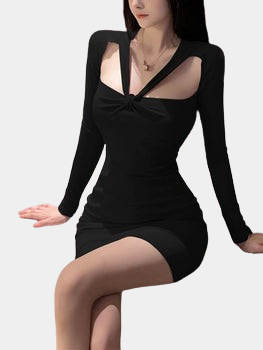 Cut Out Front Bodycon Dress | CYBER TECHWEAR Black 10155 / S