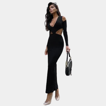 Cut Out Long Sleeve Maxi Dress