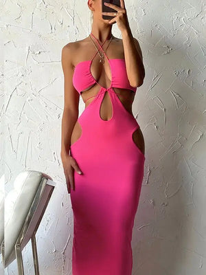 Cut Out Midi Black Dress