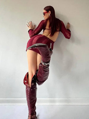 Cut Out Mini Dress Long Sleeves