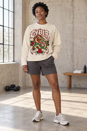 Y2K Dragon Long Sleeve Tee — Apricot — front campaign view with original dragon artwork
