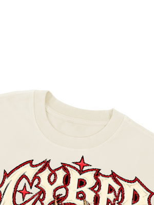 Y2K Dragon Long Sleeve Tee — Apricot — neckline detail, original print aligned to garment