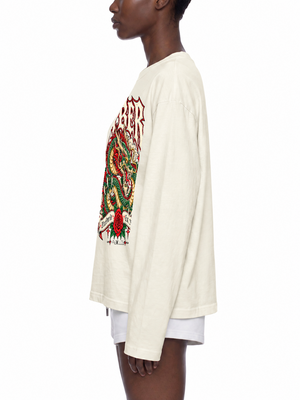 Y2K Dragon Long Sleeve Tee — Apricot — profile, recolored from unavailable pink