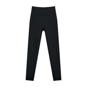 Black colourway laid flat from the front, smooth legs tapering to a straight hem