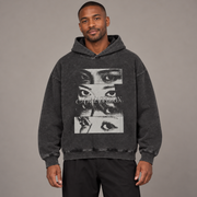 Y2K streetwear hoodie izbalinātā melnā krāsā