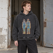 Lángoló csontvázas grafikus Y2K hoodie