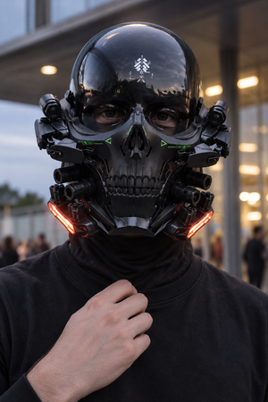 Helendava skeletiga cyberpunk-kiiver