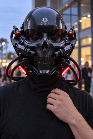 Helendava skeletiga cyberpunk-kiiver