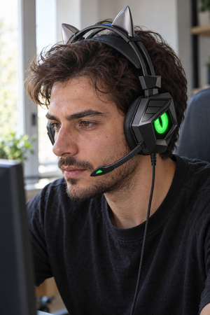 Set Cască Gaming Cyberpunk cu LED
