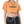 Front view of the orange washed crop top worn with black baggy pants, chain belt and the black CYBER print