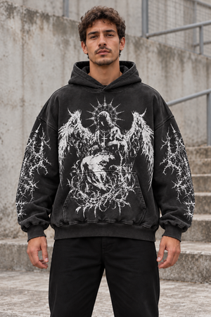 Dark Angel Y2K Hoodie – Black Thorn Angel – front view on model