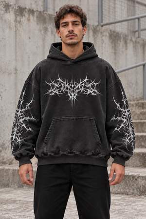Dark Angel Y2K Hoodie – Black Thorn Wings – front view on model
