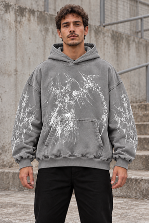 Dark Angel Y2K Hoodie – Gray Scythe Print – front view on model