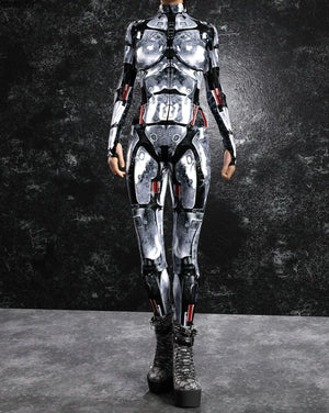 Cyberpunk Mechanical Armor Catsuit - Chrome Mech