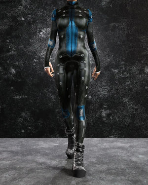 Cyberpunk Mechanical Armor Catsuit - Blue Mech