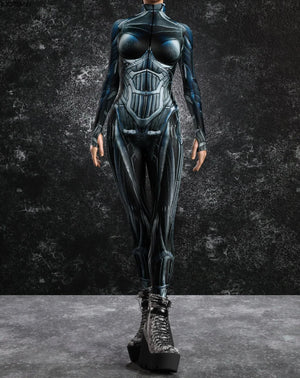 Cyberpunk Mechanical Armor Catsuit - Teal Mech
