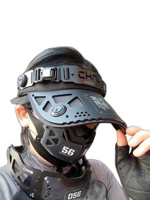 Cyberpunk Mechanical Visor Cap - product view on white background