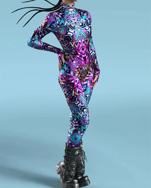 Cyberpunk Robot Cosplay Bodysuit - Purple Psychedelic