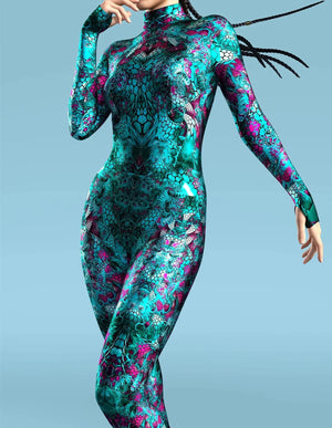 Cyberpunk Robot Cosplay Bodysuit - Teal Pink Lace