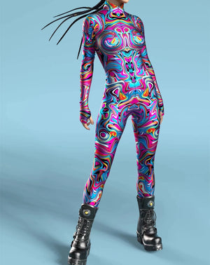Cyberpunk Robot Cosplay Bodysuit - Pink Psychedelic