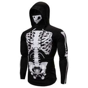 Black hoodie with white skeleton design on a white background