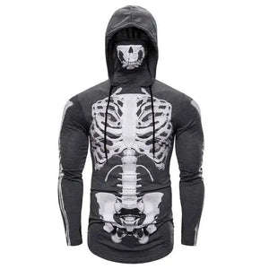 Black hoodie with skeleton design on a white background