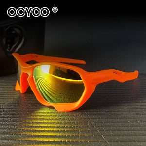 Cycling sport techwear glasses with wrap polycarbonate frame