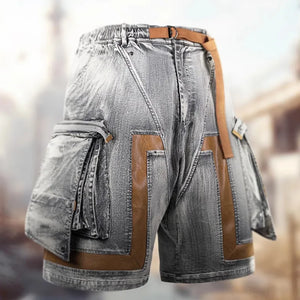 Dark Denim PU Leather Shorts