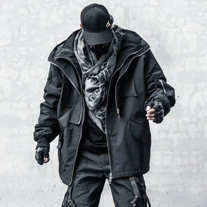 Dark Hooded Techwear Jacket