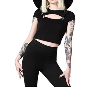 Dark Short Sleeve Crop Tops