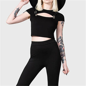 Dark Short Sleeve Crop Tops