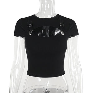 Dark Short Sleeve Crop Tops