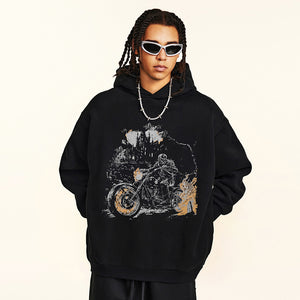 Dead Motorcyclist Graphic Y2K Hoodie