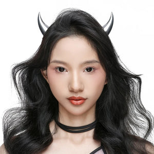 Silver demon horn hair clips with a spiked ear cuff