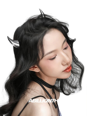 Silver demon horn hair clips with a spiked ear cuff