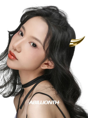 Silver demon horn hair clips with a spiked ear cuff