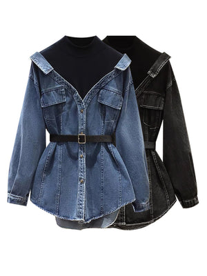 Denim Belt Women Jacket Spring