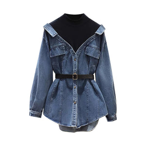 Denim Belt Women Jacket Spring