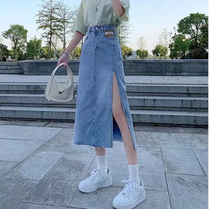 Denim Cargo Long Skirt