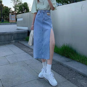 Denim Cargo Long Skirt