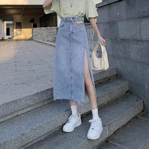 Denim Cargo Long Skirt