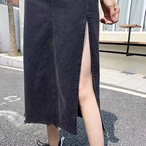 Denim Cargo Long Skirt