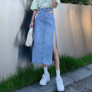 Denim Cargo Long Skirt